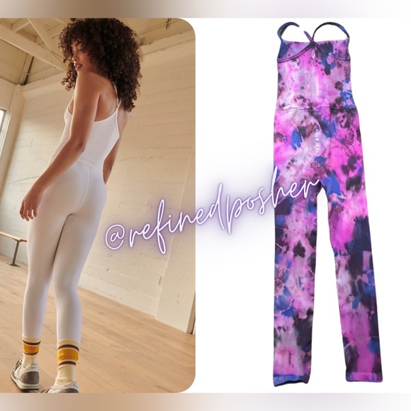 Free People Movement Happiness Runs Onesie size M/L NEW White Tie Dye - Picture 2 of 7